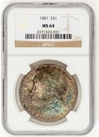 Coin 1887(P) Morgan Silver Dollar NGC MS64
