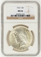 Coin 1923(P) Peace Dollar NGC MS64