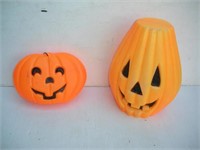 (2) Blow Mold Jack-O-Lanterns  7 & 12 inches tall