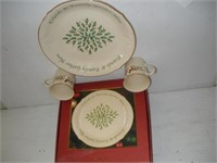 Lenox Christmas Plate & Lenox Mickey Mouse Cups