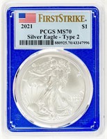 Coin 2021(P) Type 2 Silver Eagle PCGS MS70