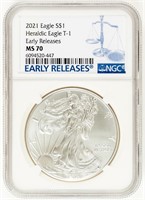 Coin 2021(P) Type 1 Silver Eagle NGC MS70