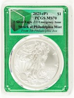 Coin 2021(P) Silver Eagle Emergency Iss PCGS MS70