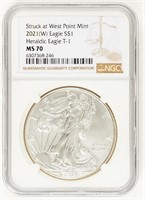 Coin 2021(W) Type 1 Silver Eagle NGC MS70
