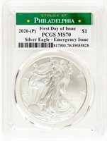 Coin 2020(P) Silver Eagle 1st Day Issue PCGS MS70