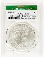 Coin 2020(P) Silver Eagle Emergency Iss PCGS MS70