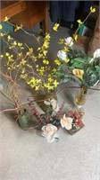 Ceramic & Glass Vases w Faux Flowers