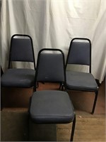 3 metal framed chairs with padded seats