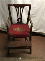 Vintage wooden side chair with fabric seat