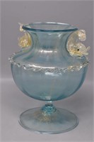 Hand Blown Applied Dolphins Blue Turquoise Vase