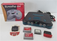 Nintendo 64 with superpad controller, memory
