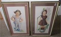 Pair of matted and framed artist sign pictures.