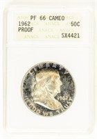 Coin 1962 Proof Ben Franklin Half $ ANACS PF66