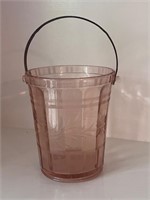 Vintage pink depression glass etched ice bucket