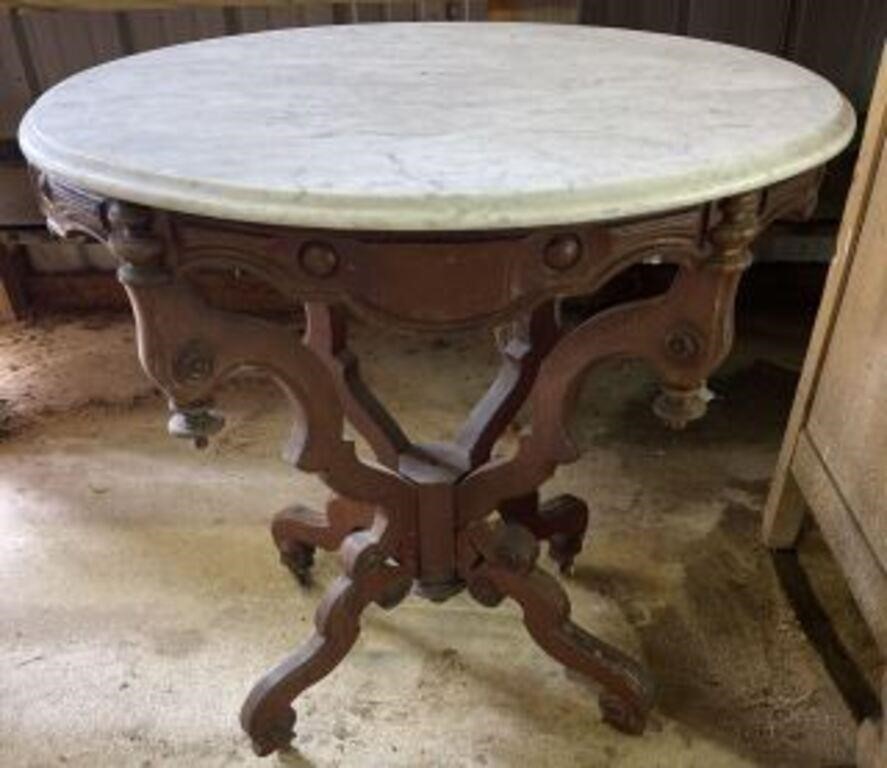 Victorian Marble Top Table w/ Walnut Base
