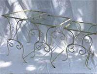 Iron Glass-top Tables, (3)- Nesting Table