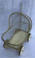 Vintage Wicker Doll Baby Buggy