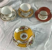 Fine China: 3 Saucers with Matching Tea Cups &