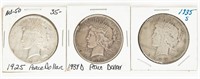 Coin 3 1925 1934-D 1935-S Peace $$ VF-AU
