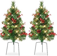 2 Pk 2' Pre-Lit Pathway Christmas Trees with Stake