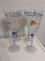 Wine Glasses Frosted Hand Painted Seashell Design