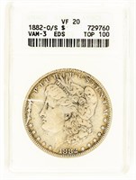Coin 1882-O/S Morgan Silver $ ANACS-VF20 Top 100