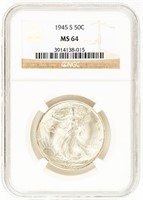 Coin 1945-S Walking Liberty Half Dollar-NGC-MS64