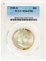 Coin 1948-D Ben Franklin Half $ PCGS-MS64 FBL