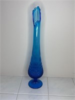 Mcm Pedestal Fenton Blue Hobnail Swung Vase