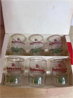 6 CRESTED BARREL TUMBLERS Budweiser Glasses in Box