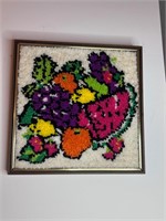 Vintage framed yarn art fruit