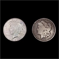 (2) US Silver Dollars (1900-O, 1922-D) NICELY CIRC