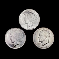 (3) US Silver Dollars ((2) 1922, 1971) UNCIRCULATE