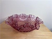 Lg Fenton pink raspberry colored thumbprint bowl