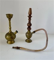 Vintage Brass & Wood Turkish Water Pipes