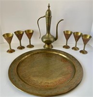 Vintage Brass Turkish Tea Set