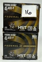 (40) Rounds Federal Premium .45+P Hollow Point.