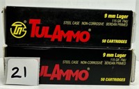 (100) Rounds Tulammo 9mm FMJ.