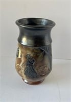 Vintage Guerin Carved Pottery Vase 6.5”