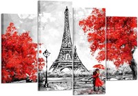 Black/White Red Eiffel Tower Couple, 4pc. 48x33