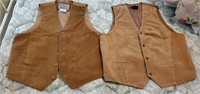 2 Men's Large Leather Western Vests.