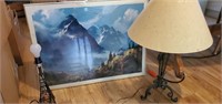 2 Table Lamps & Mountainscape Framed Print.