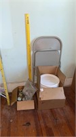 Canning Jars, Bucket Lids, Metal Chair, & Door