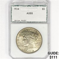 1934 Silver Peace Dollar PCI AU55
