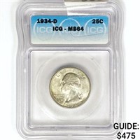 1934-D Washington Silver Quarter ICG MS64