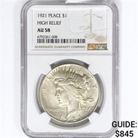 1921 Silver Peace Dollar NGC AU58 HR