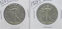 (2) Walking Liberty Silver Half Dollars. Dates: