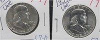 (2) 1957-D UNC Franklin Half Dollars.