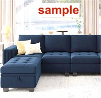 Blue Plush Fabric Sectional Sofa