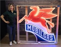 Large Neon Sign ‘Mobil Gas’ in Crate